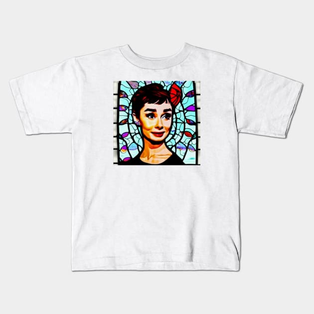 Audrey Hepburn Stained Glass Kids T-Shirt by Prints Charming